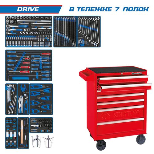 KING TONY (934-251MRV) Набор инструментов "DRIVE" в красной тележке, 251 предмет