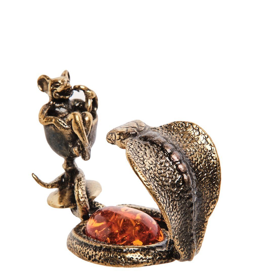 Народные промыслы AM-2753 Фигурка «Змея с мышкой» (латунь, янтарь)