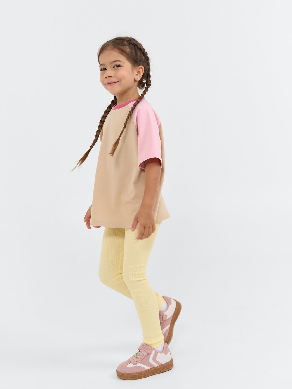 Футболка оверсайз Колор блок "Крем-брюле/Розовый зефир"