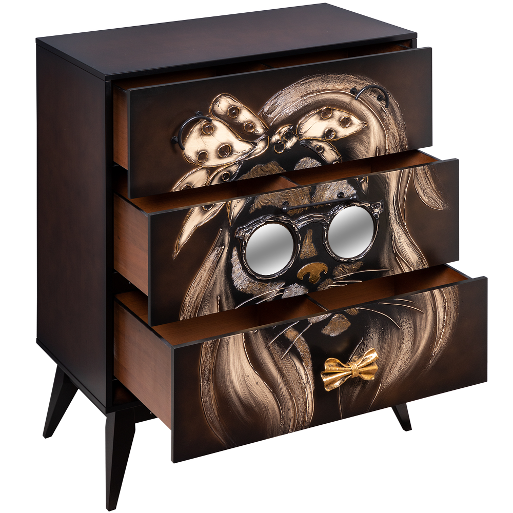 Комод Собака Микаэла с 3 ящиками Каштан