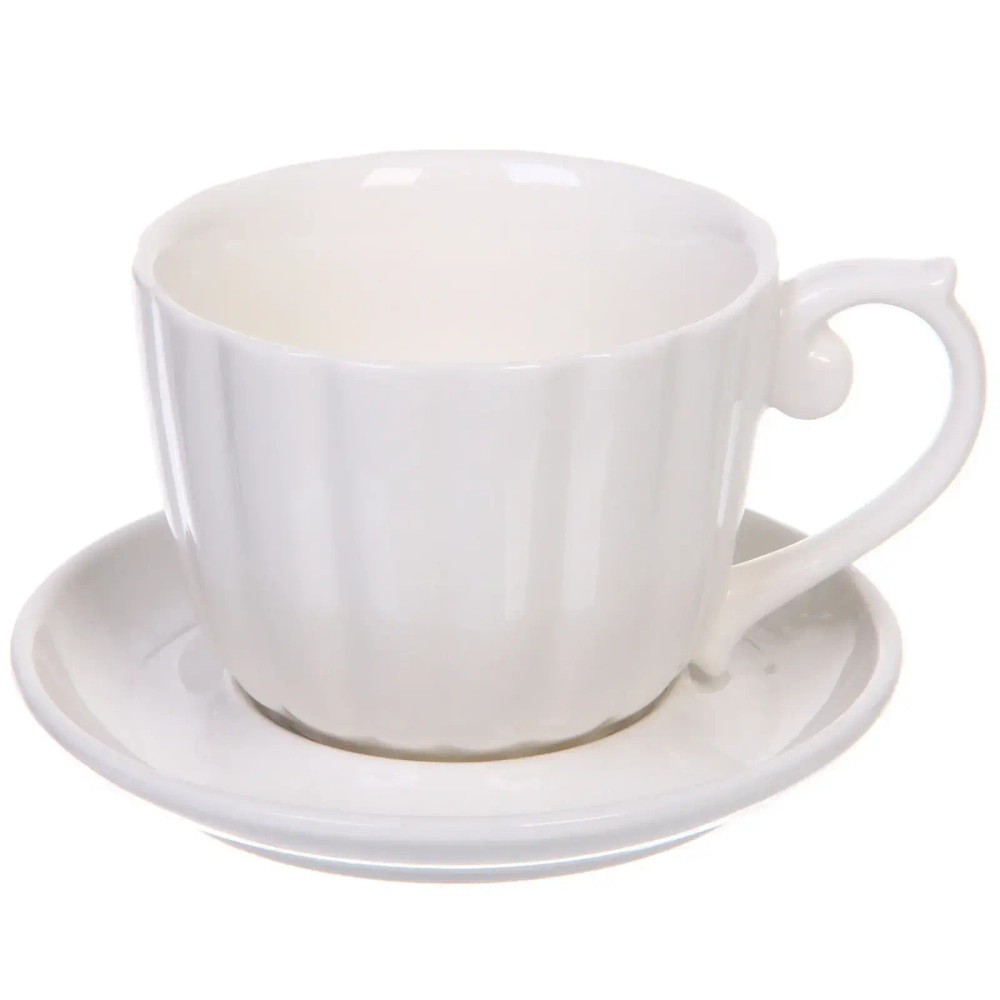 Чайный набор 12 предметов «White magic» (6 кружек 220мл+6 блюдец), кружка волна