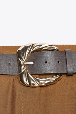 ZARA ШИРОКИЕ БРЮКИ ИЗ АТЛАСА С РЕМНЕМ, КАРАМЕЛЬНЫЙ