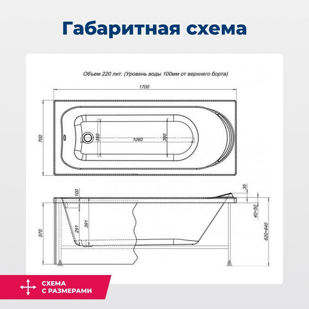 Акриловая ванна Aquanet Nord NEW 170x70 (с каркасом)