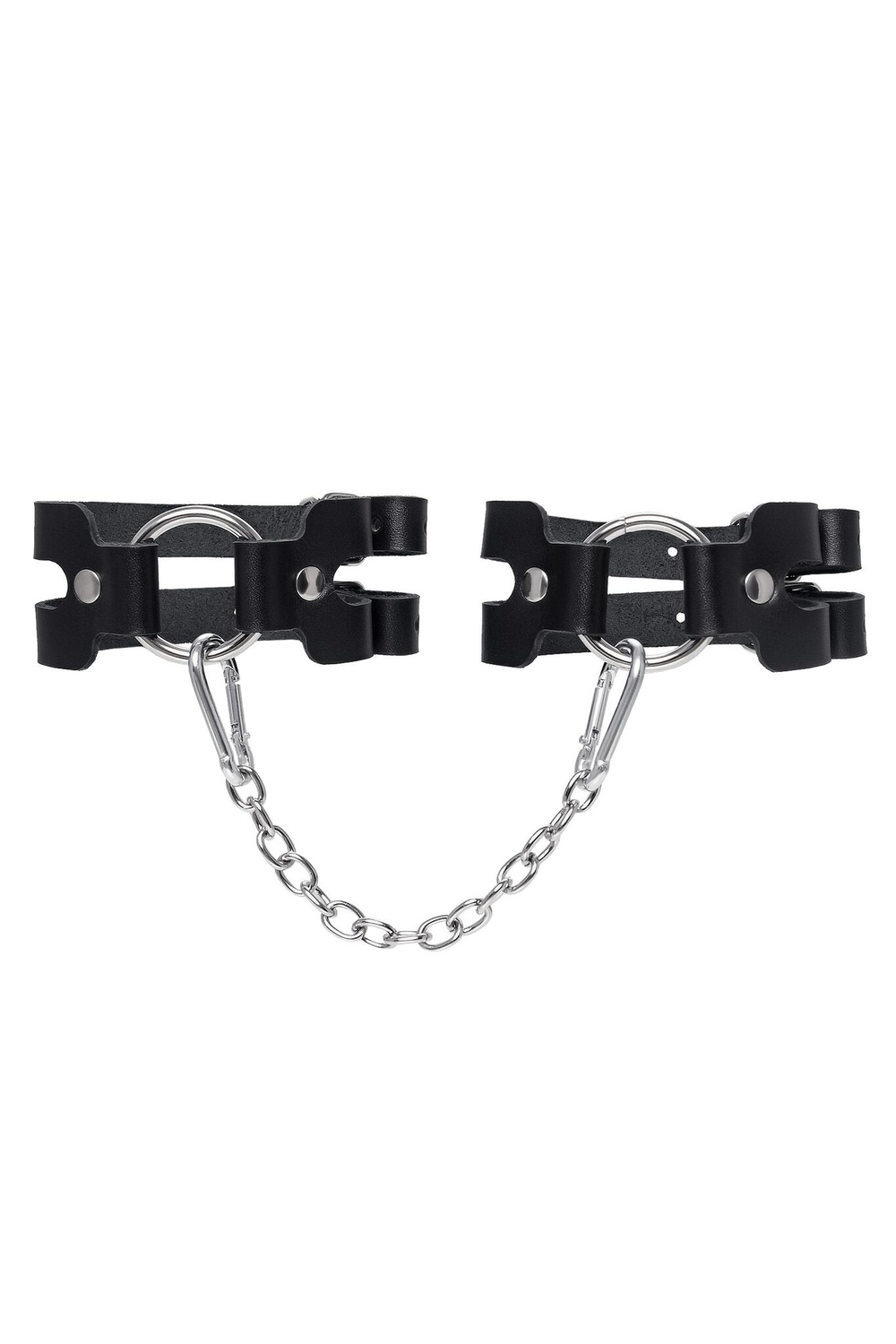 Черные кожаные оковы из двух ремешков