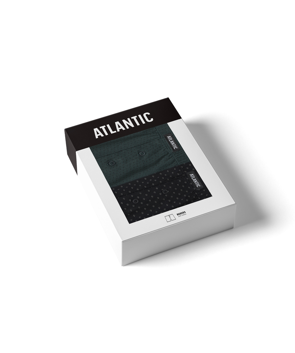 Мужские трусы боксеры Atlantic, набор из 2 шт., хлопок, черные + изумрудные, 2MBX-059