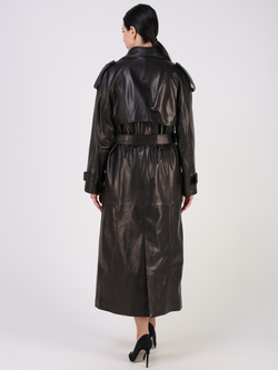 Тренч длинный кожаный с поясом плащ