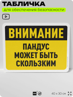 Табличка для обеспечения безопасности "Внимание, пандус может быть скользким", для офиса, по охране труда для предприятия, организаций, 40х30 см, Silver Plane x Айдентика Технолоджи