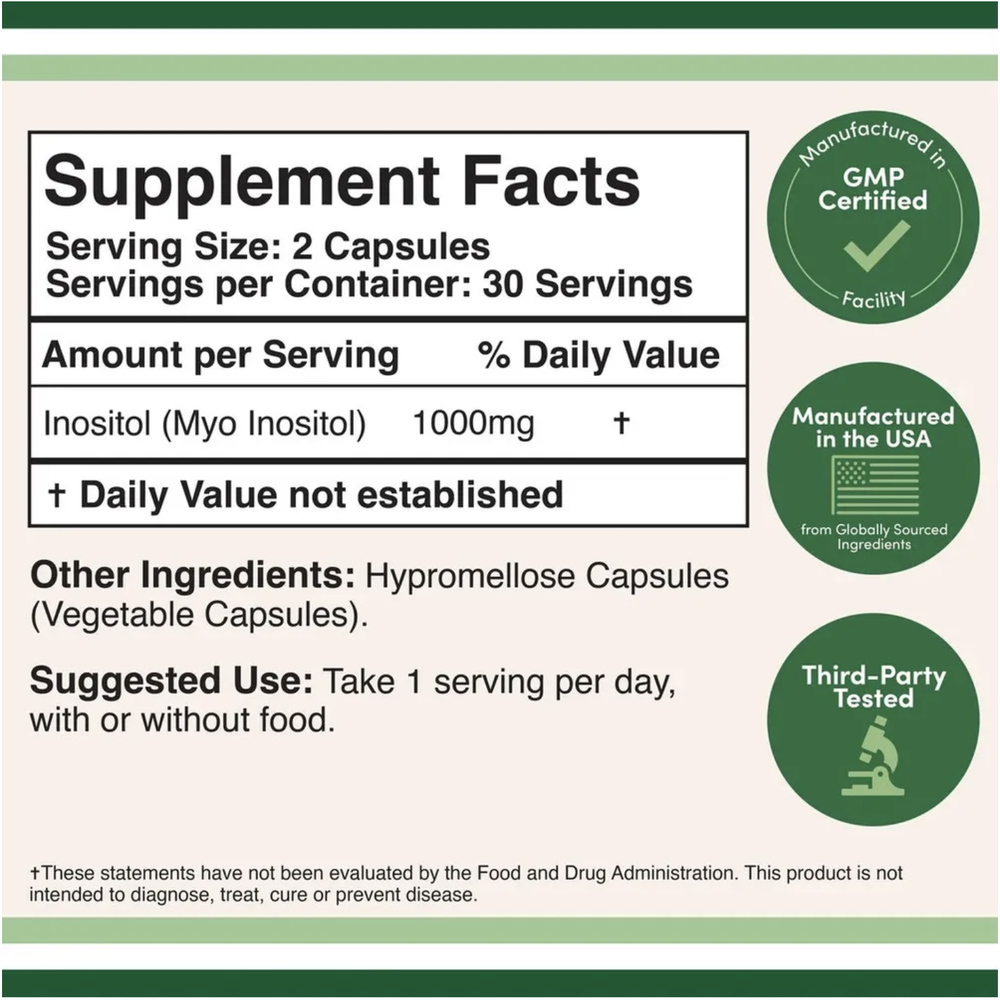 Double Wood Supplements - Inositol (myo-Inositol) - 60 x 1000 mg capsules