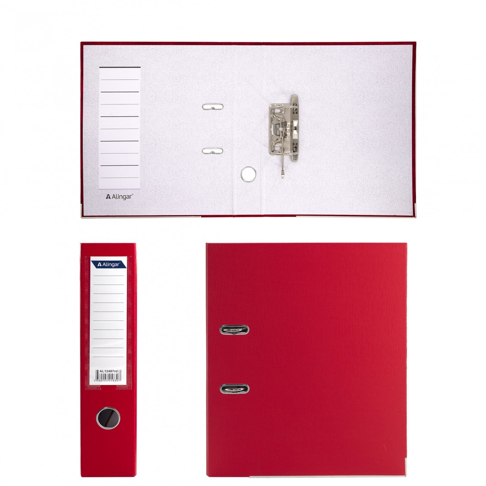 Папка-регистратор Alingar, А4, 70 мм, красный, ПВХ покрытие, фактура лен, карман на корешке, нижн. металл. кант, арочный механизм, неразборная