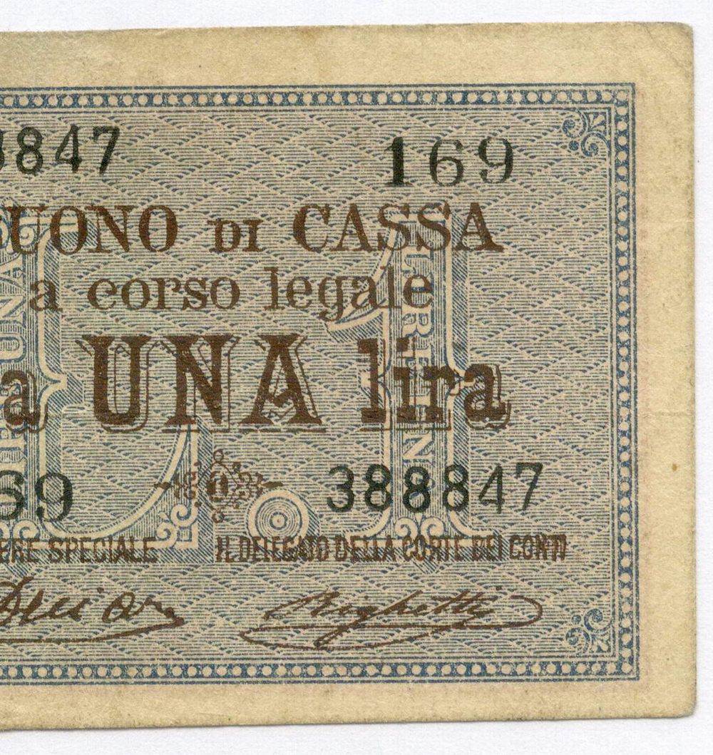 Банкнота Италия 1 лира 1914 год 169 388847. VF