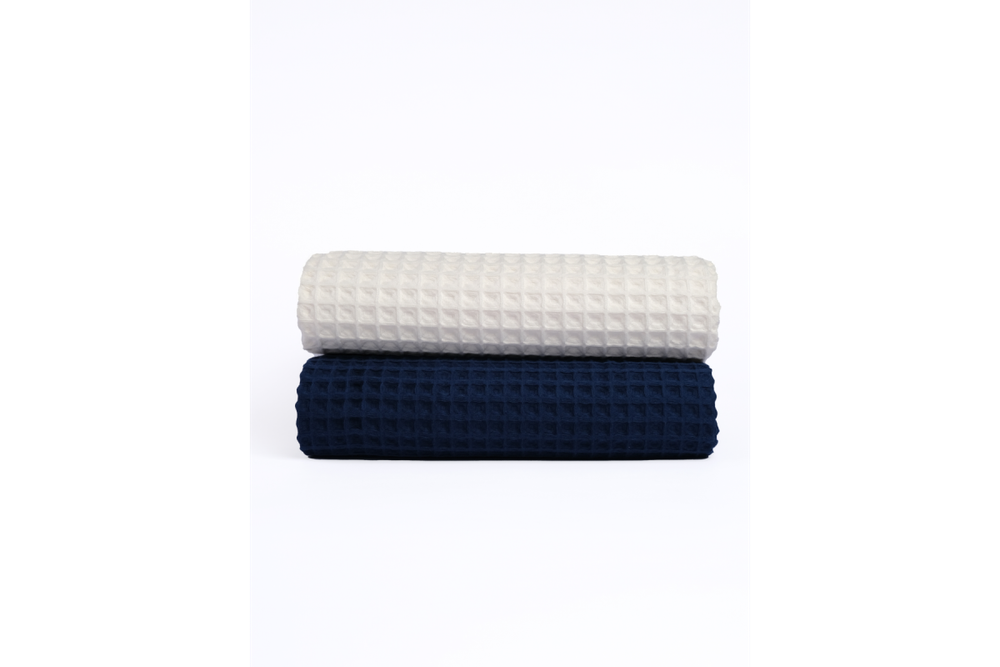 Комплект полотенец вафельных Home One 70х140 (2шт) темно-синий, молочный