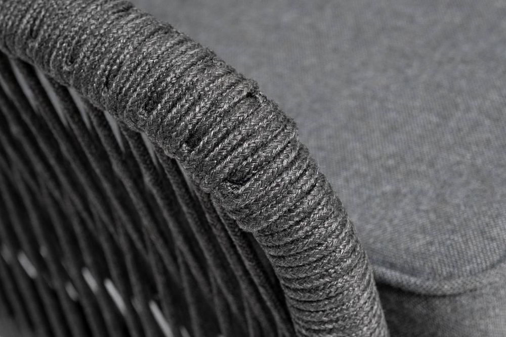 "Канны" диван модульный плетеный из роупа, каркас алюминий темно-серый (RAL7024) муар, роуп темно-серый круглый, ткань темно-серая 027