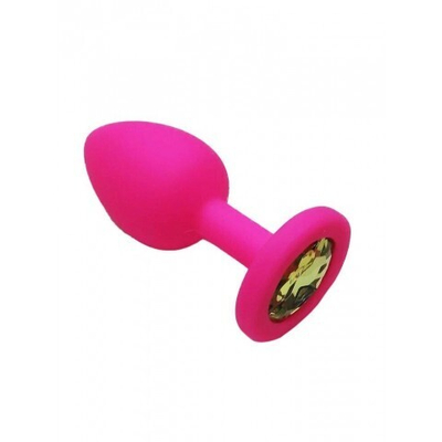 Анальная пробка из розового силикона со светло-жёлтым кристаллом (размер S)