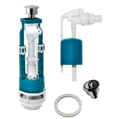 Арматура для бачка унитаза боковая, пластик, двухрежим, кноп, гальваника, Инкоэр, СБ2м-БпрН-ХХ-В Р