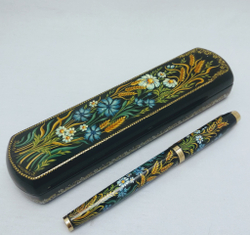 Ручка с росписью Палех в шкатулке "Пшеница с васильками"