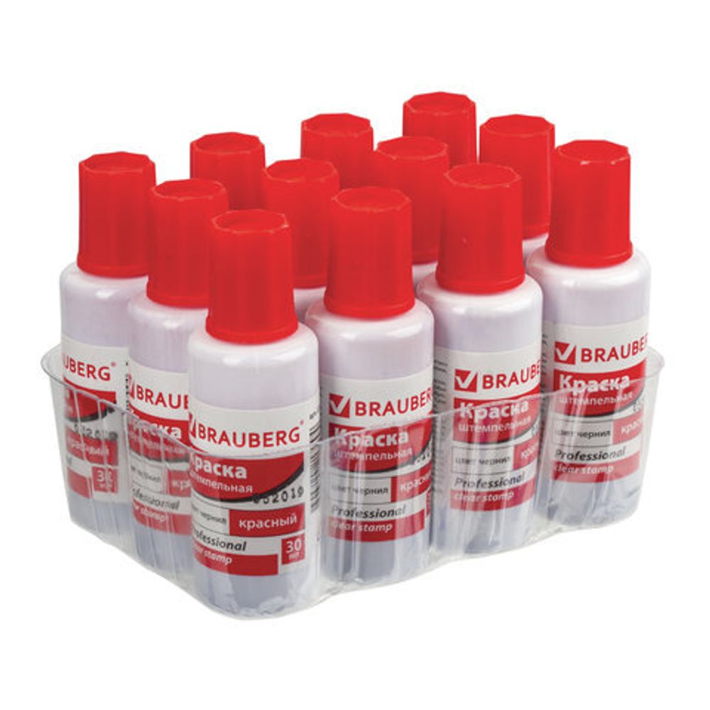 Краска штемпельная BRAUBERG PROFESSIONAL, clear stamp, красная, 30 мл, на водной основе, 227984
