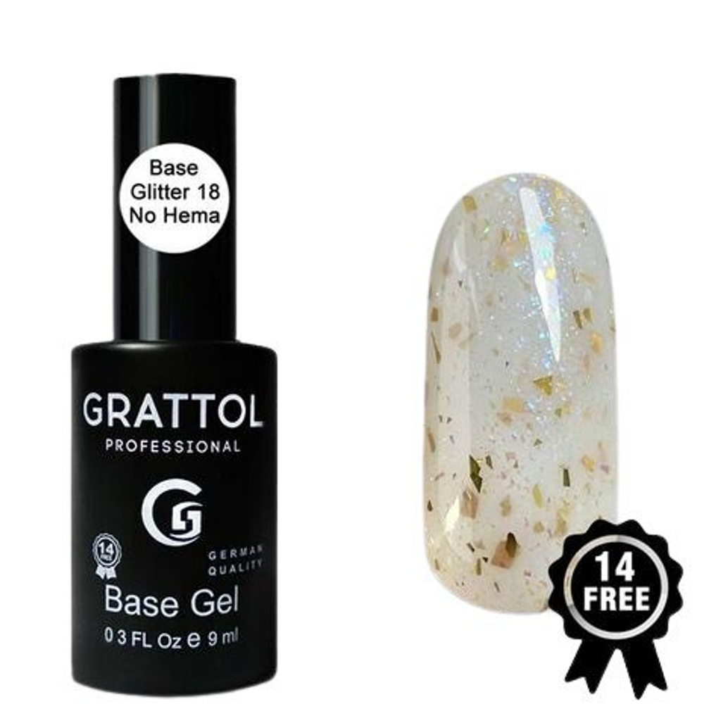 GRATTOL База камуфлирующая Glitter No Hema №18, 9мл