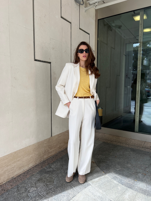 Брюки из плотной ткани молочные прямые