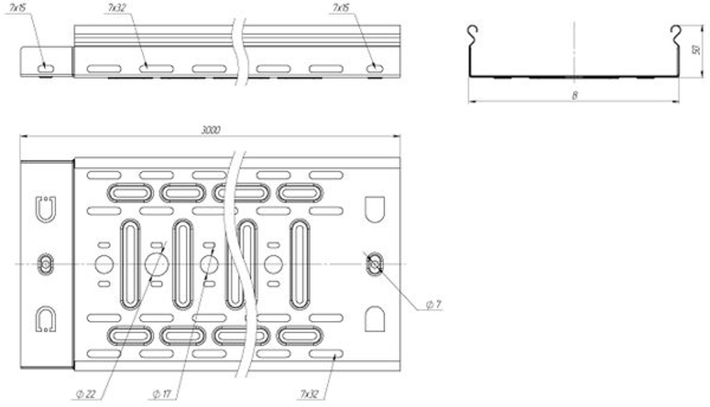 Лоток перфорированный 50x150x3000-0,55 мм EKF (6.00 шт.)