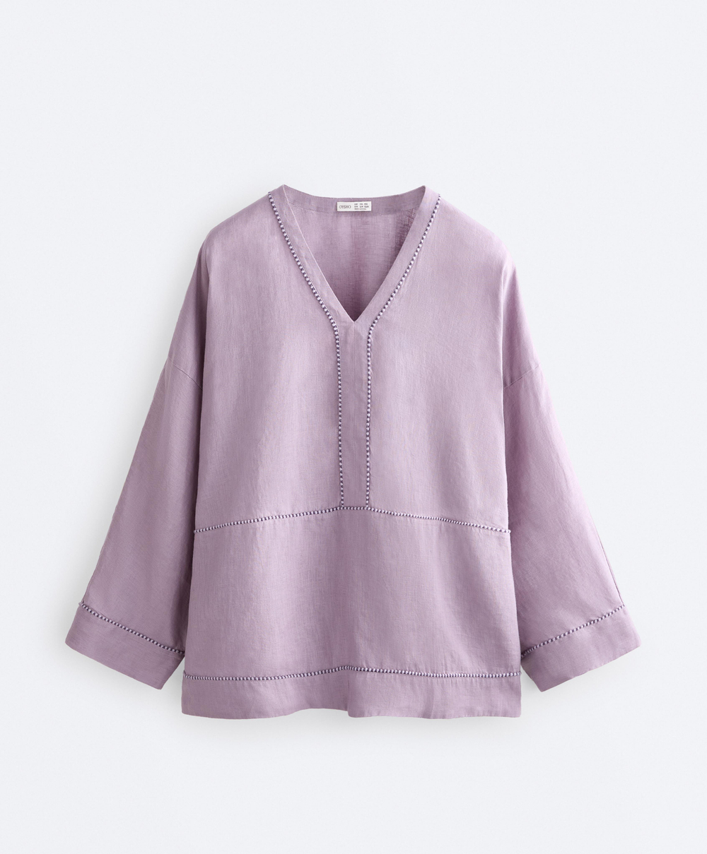 Oysho Рубашка из 100% льна, лиловый