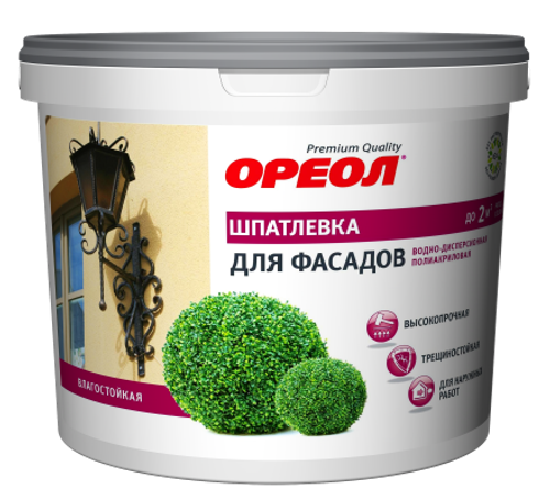Шпатлевка для фасадов водно-дисперсионная полиакриловая влагостойкая Ореол