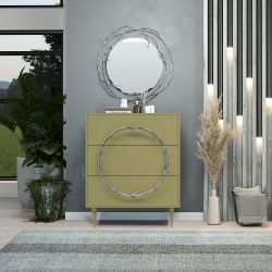 Комод Арт Колор matte Классик Сильвер с 3 ящиками Зеленая олива матовая