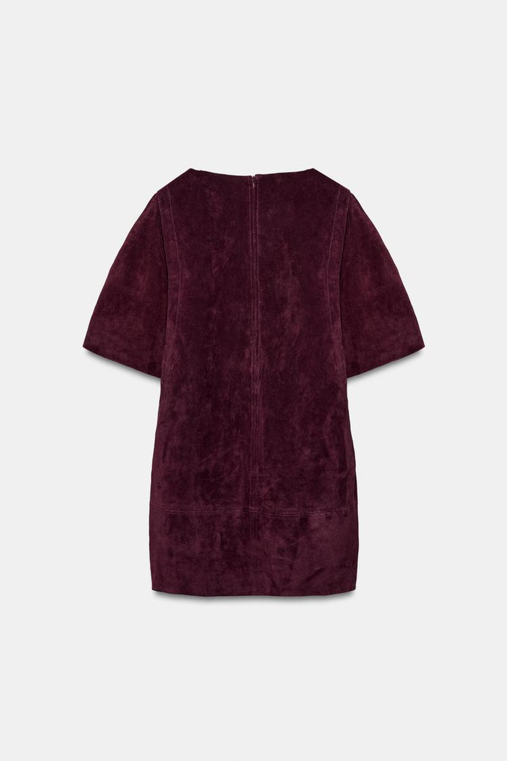 ZARA КОРОТКОЕ ПЛАТЬЕ ИЗ 100% ЗАМШЕВОЙ КОЖИ, БУРГУНДИ