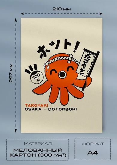 Постер A4 — Takoyaki Osaka Poster (Осака, такояки)