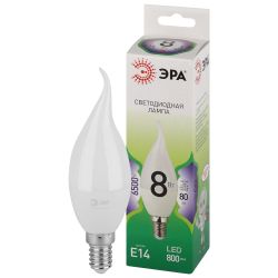 Лампочка светодиодная ЭРА GREEN LINE LED BXS-8W-865-E14 GL E14 8 Вт свеча на ветру холодный свет