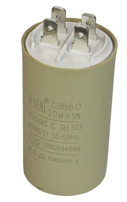 Конденсатор пусковой 450 В 20 мкФ FUJI CBB60 (2+2 PINS) 40x70мм
