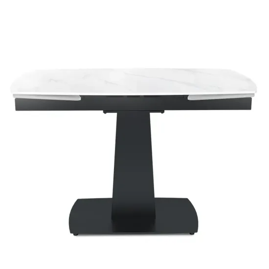 Стол "ВЕГА" 120-180, керамика Snow mountine stone глянцевая, опоры черный муар