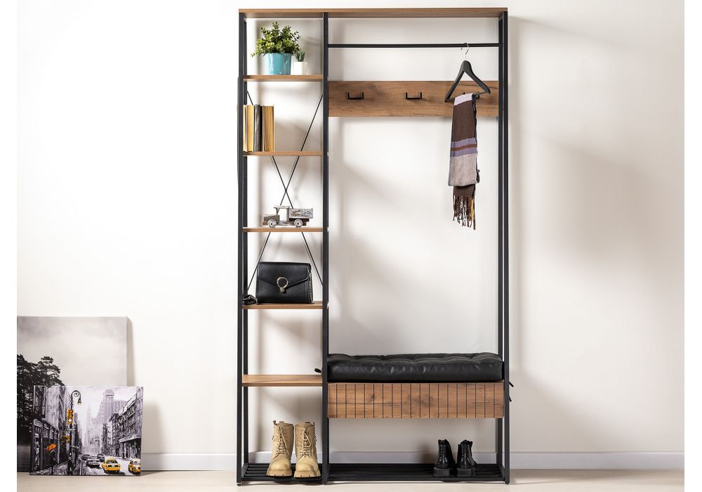 Готовая прихожая Гранд 15.124 дуб крафт табачный / кожзам HOLST Black