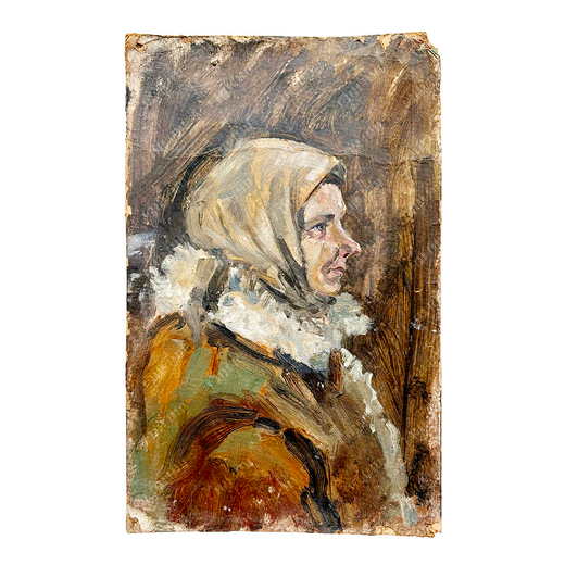 Бородин А. И. Портрет времен войны. Этюд. Картон, масло. 1941 г.