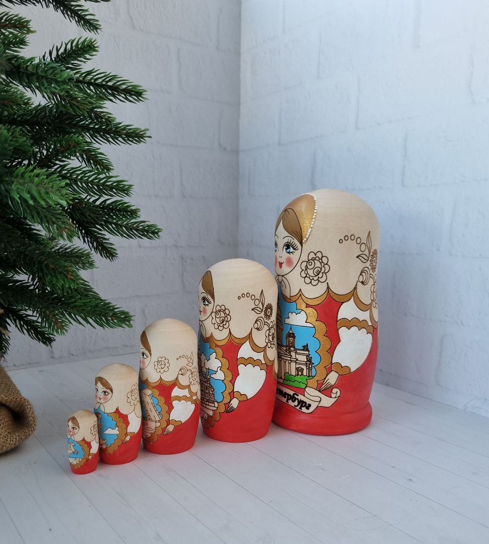 Матрешка Санкт-Петербург жжёнка 5 мест 18см