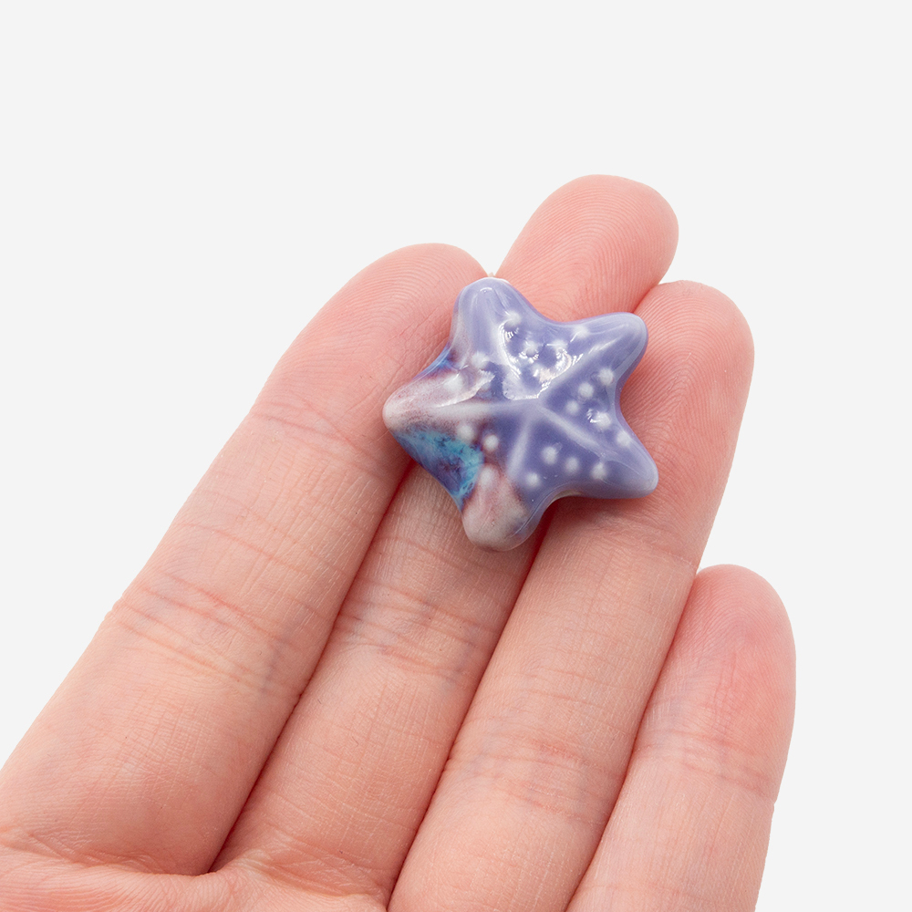 Бусина в форме морской звезды, 22*23,3мм, фиолетовая, глазурированный фарфор