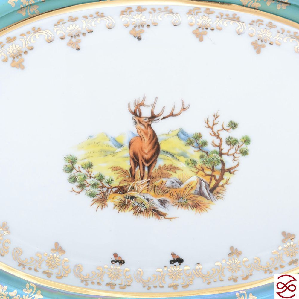 Блюдо овальное Repast Охота зеленая Мария-тереза 29 см