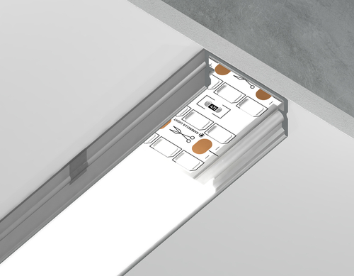 Алюминиевый профиль накладной GP2001AL серебро/матовый рассеиватель 2000*20.5*10, 2 заглушки, 4 крепления в комплекте (для ленты до 18,5мм)