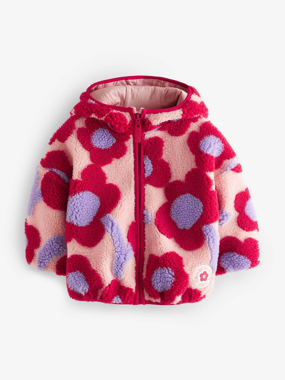 Куртка флисовая с капюшоном для девочки Next 378-119, Красный, Сиреневый, Бежевый