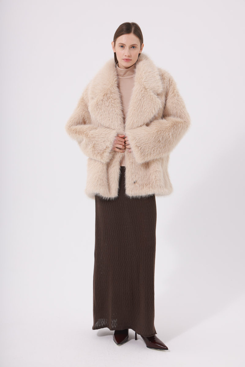 Пальто из экомеха оверсайз длинное, черный