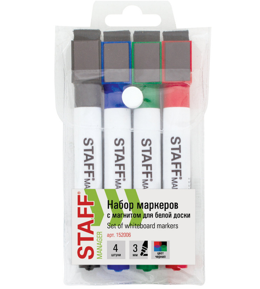 Маркер для доски набор 4 цвета(ов) на магнитах СТАФФ 3 мм (152006)
