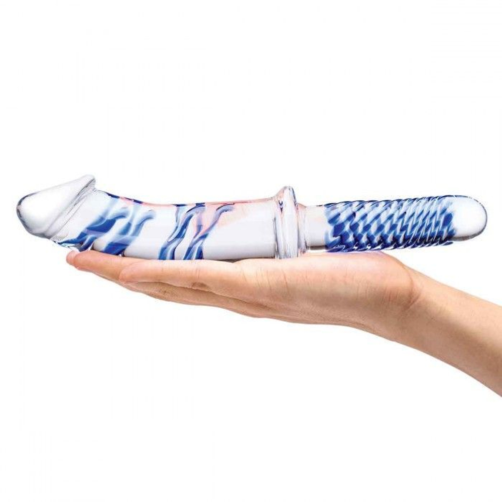 Прозрачно-синий двусторонний стимулятор 11 Realistic Double Ended Dildo - 28 см. (Цвет: прозрачный)