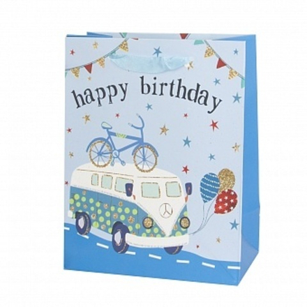 Пакет подарочный Увлекательное приключение Голубой с блестками 32*26*10 см.