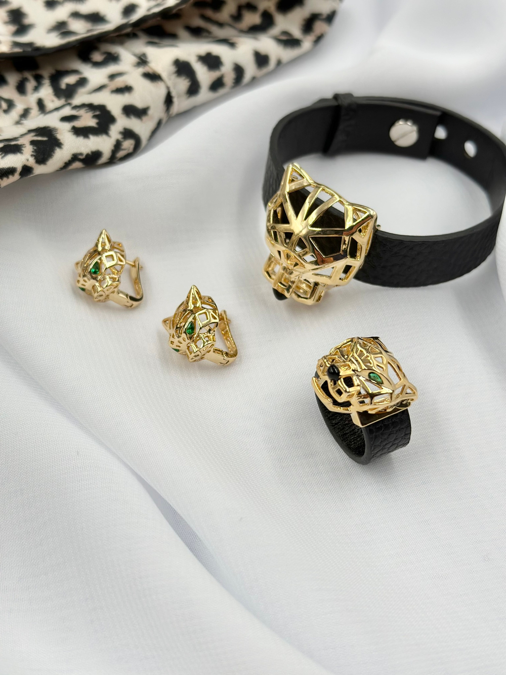 Серьги леопарды, оттенок золото