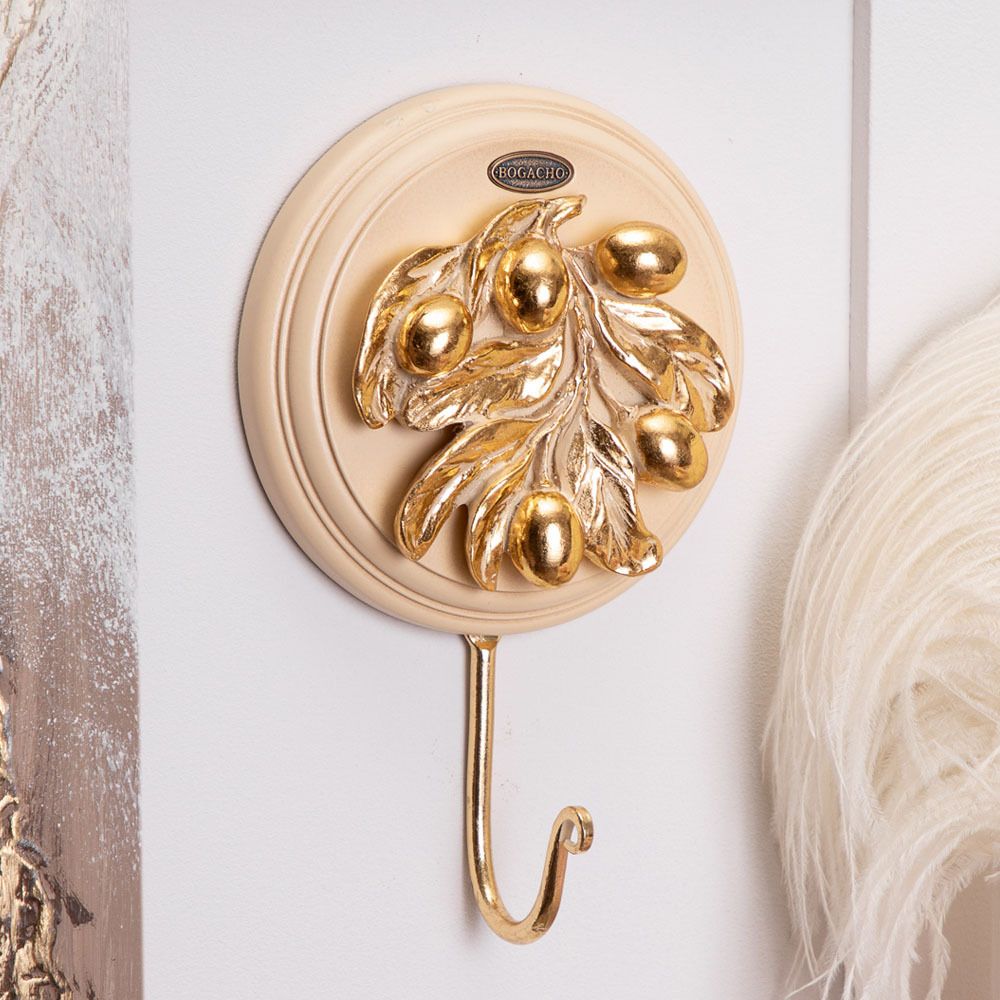 Настенный крючок Oliva Branch (Олива Бранч) Айвори Мраморное золото