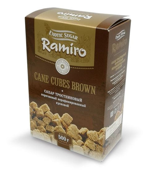 Сахар тростниковый коричневый нерафининированный, колотый кусковой, ТМ Ramiro, 500г.