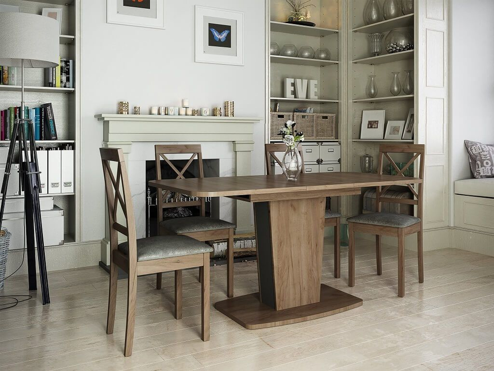 Стол кухонный обеденный раздвижной Белый Шагрень/Антрацит, Киото, 120х75х75 см