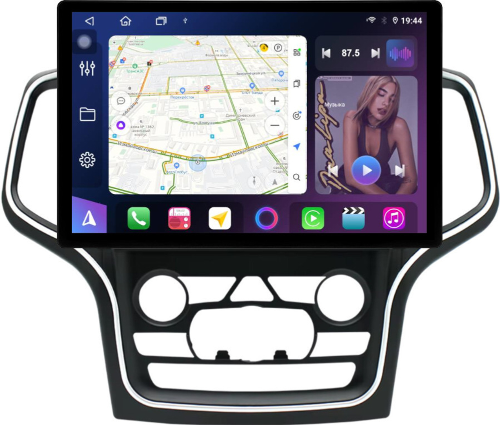 Магнитола для Jeep Grand Cherokee WK2 2013-2022 (ШГУ 8.4", рамка большая 10) - FarCar BX877 монитор 13" 2K QLED на Android 13, TS10, 6+128, CarPlay, 4G SIM-слот