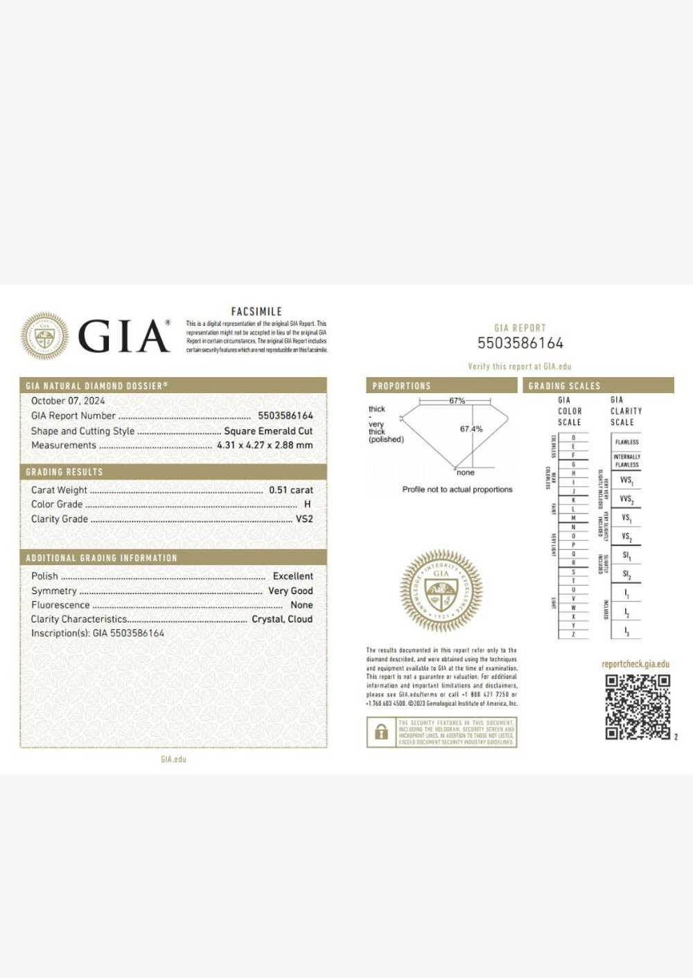 Бриллиант природный огранки Ашер 0,51 карата, чистота 5, бесцветный, сертификаты