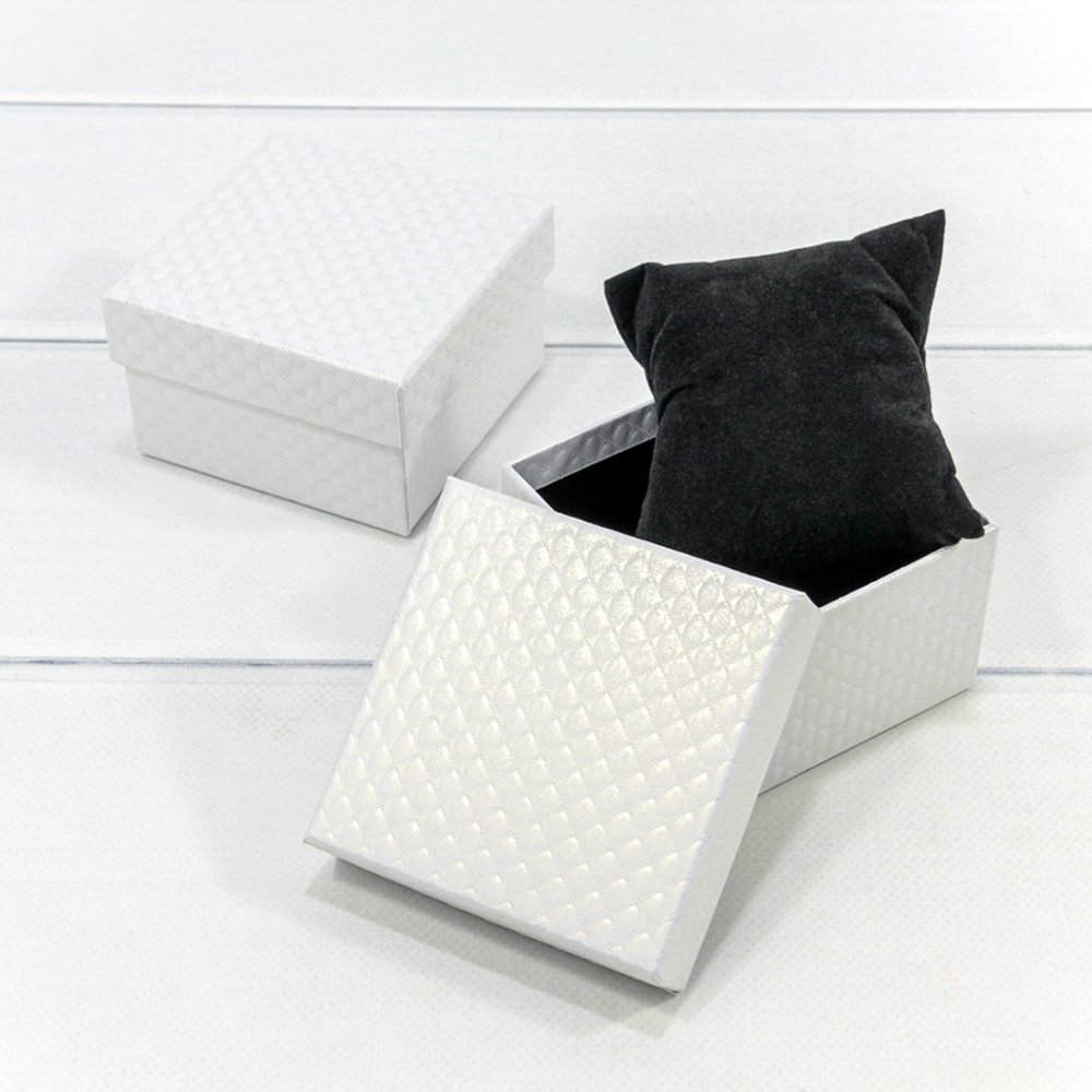 Коробка Ювелирная 9х9х5.5 см Набор 2 шт "Ромбики" с подушкой (Белый)