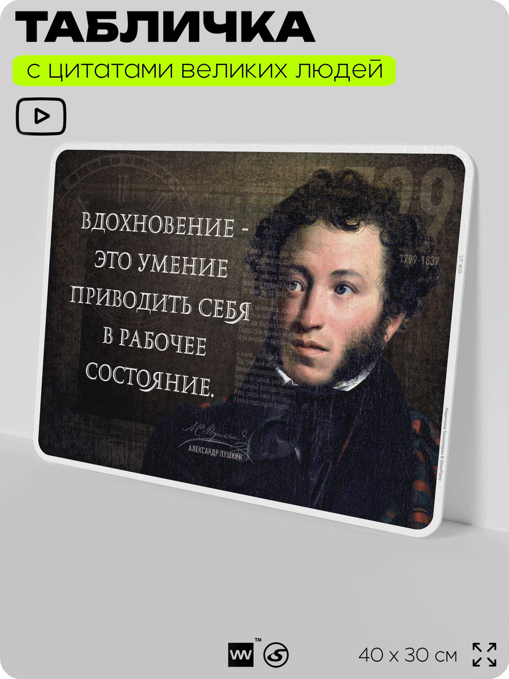 Литературный постер с цитатой А. С. Пушкина для школы, на стену, на пластике, для интерьера, 40х30 см, Silver Plane x Айдентика Технолоджи